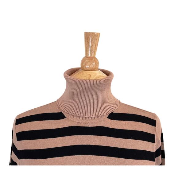 MNG Mango Camel and Black Stripe Long Sleeve Lightweight Turtleneck Sweater, L - Picture 2 of 9